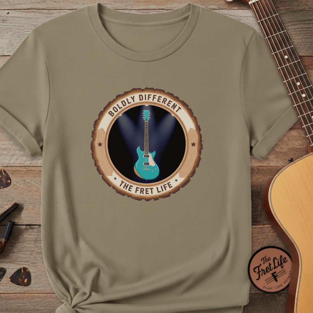 Printify T-Shirt Khaki / S Boldly Different Tee | Reverend Guitars Unique Electric Guitar Shirt