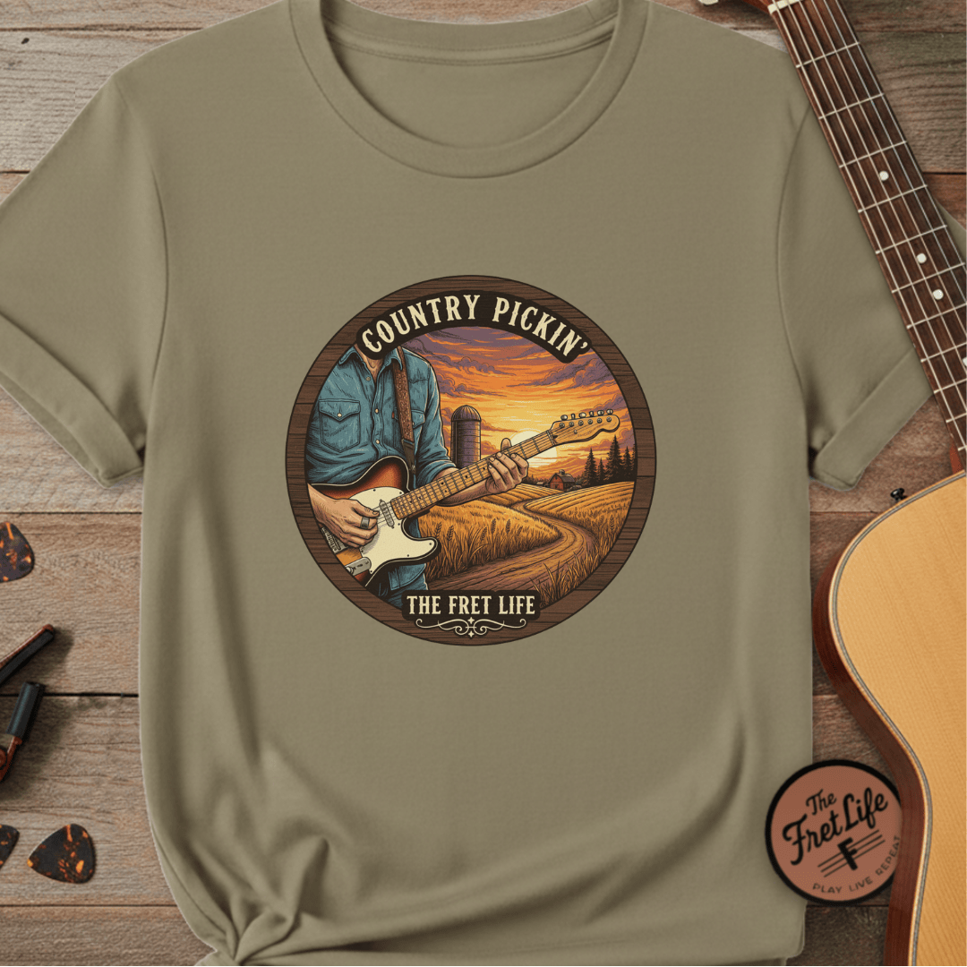 Printify T-Shirt Khaki / S Country Pickin' Guitar T-Shirt