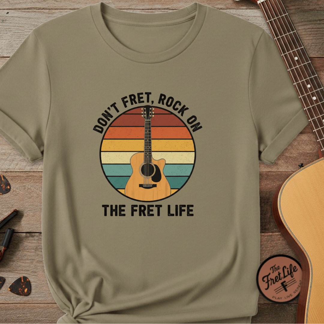 Printify T-Shirt Khaki / S Don't Fret, Rock On : Guitar T-Shirt