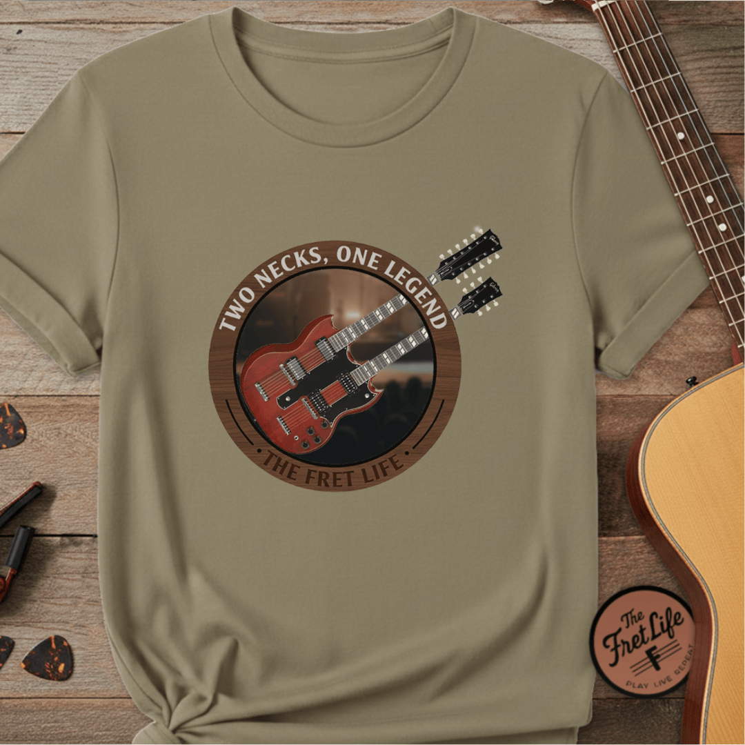 Printify T-Shirt Khaki / S Double Neck T-Shirt | LZ Guitar Legend Tee