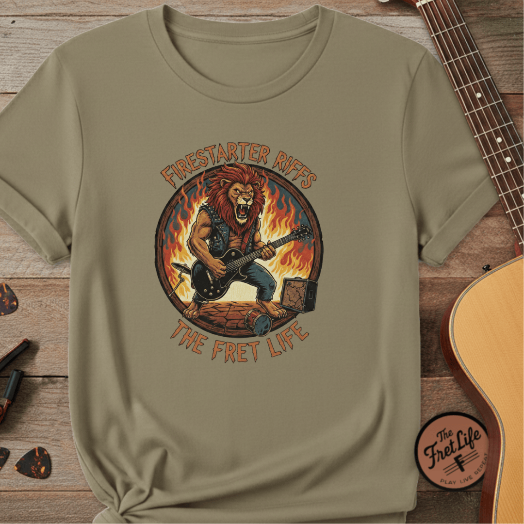 Printify T-Shirt Khaki / S Firestarter Riffs: The Lion Rocker T-Shirt