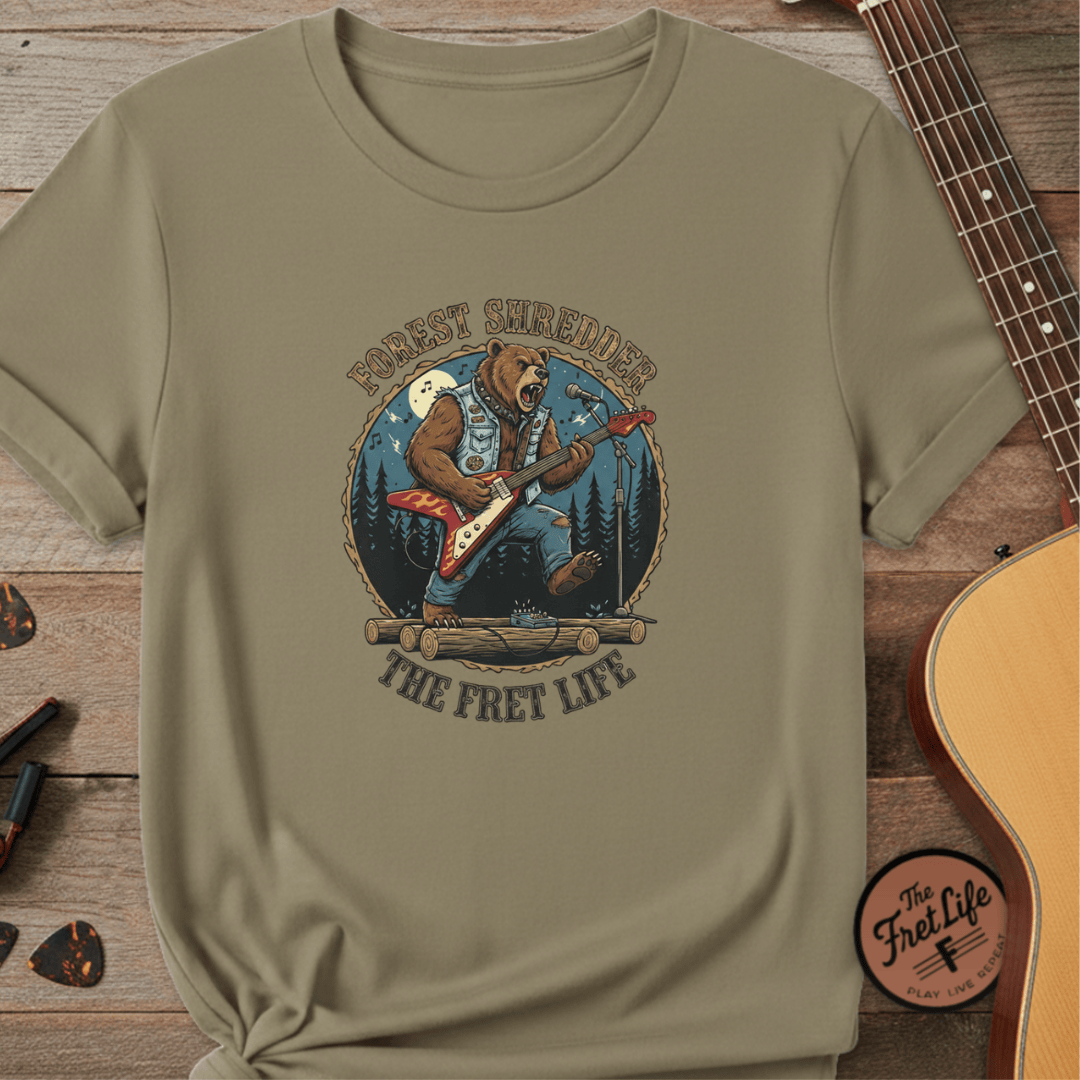 Printify T-Shirt Khaki / S Forest Shredder: The Bear Rocker T-Shirt