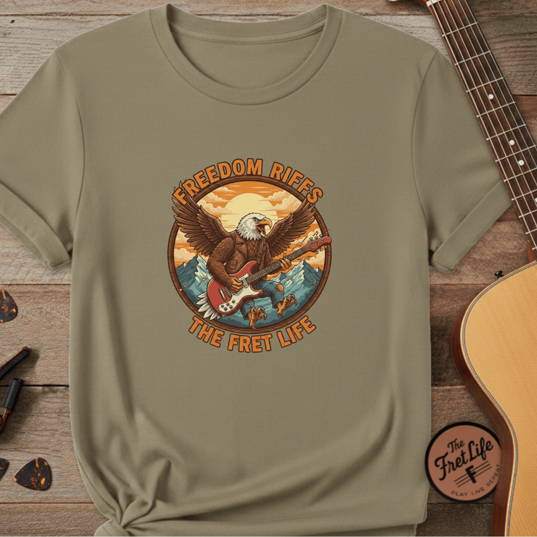 Printify T-Shirt Khaki / S Freedom Riffs: The Eagle's Patriotic Shred Fret Life Tee