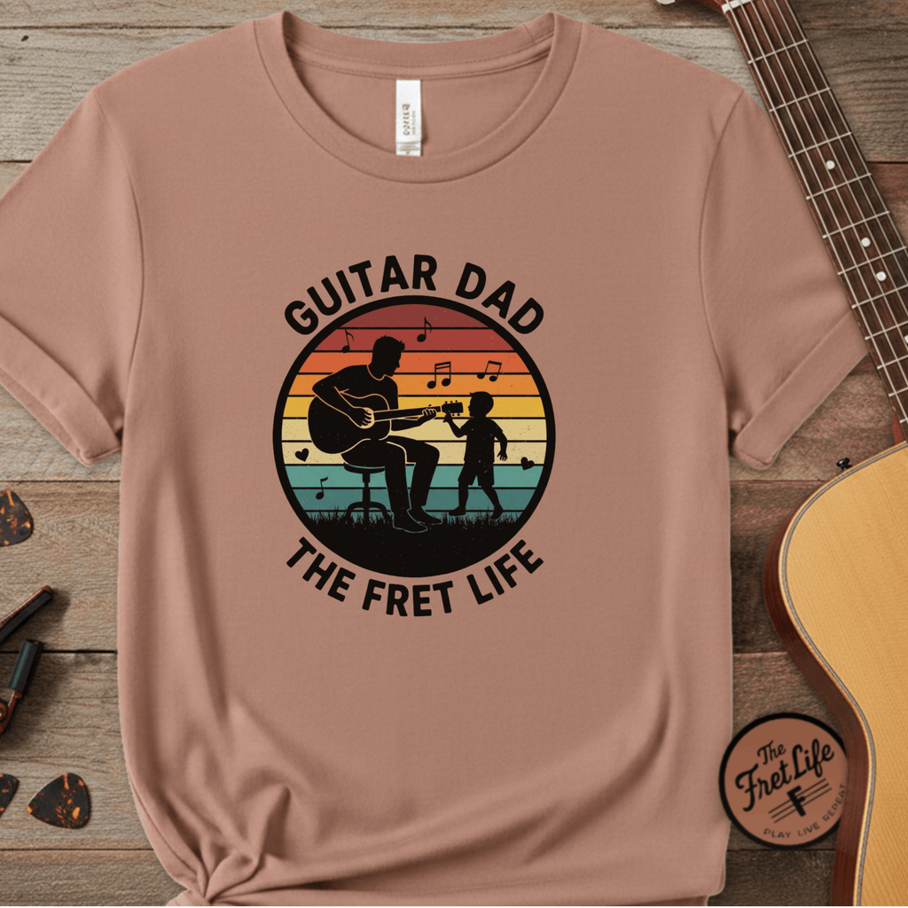 Printify T-Shirt Khaki / S Guitar Dad: The Fret Life Silhouetted Tee