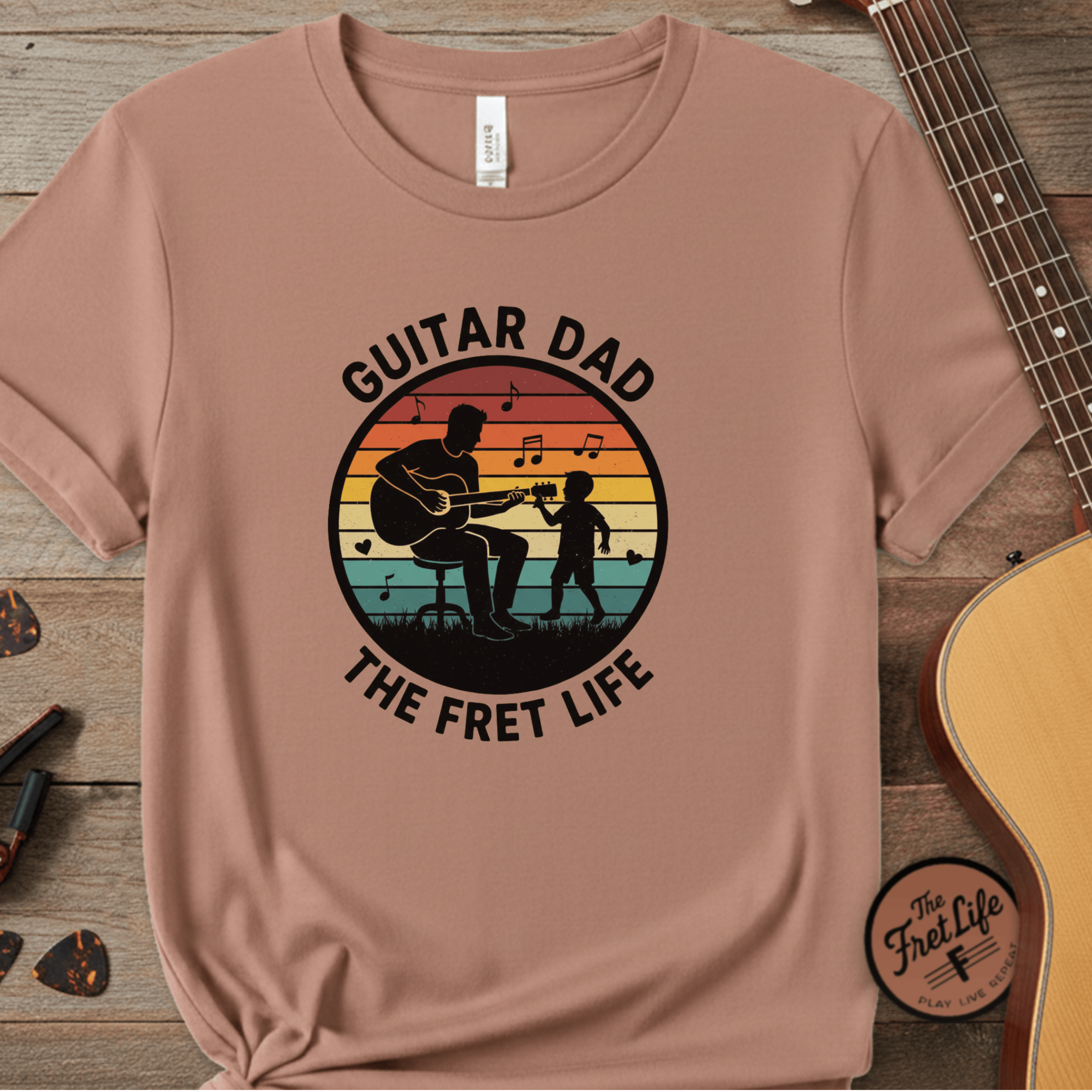 Printify T-Shirt Khaki / S Guitar Dad: The Fret Life Silhouetted Tee