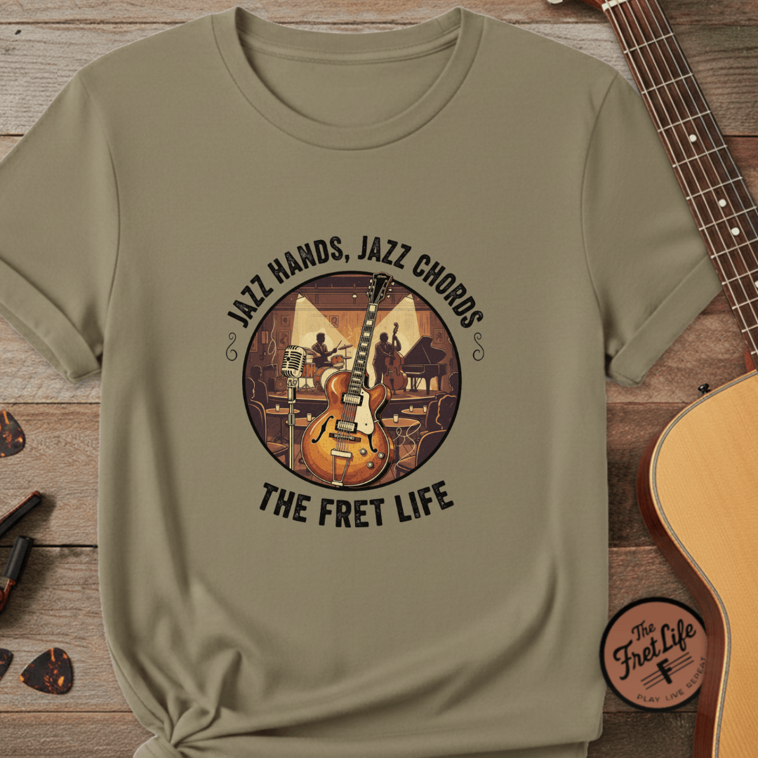 Printify T-Shirt Khaki / S Jazz Hands, Jazz Chords: The Fret Life Club Tee