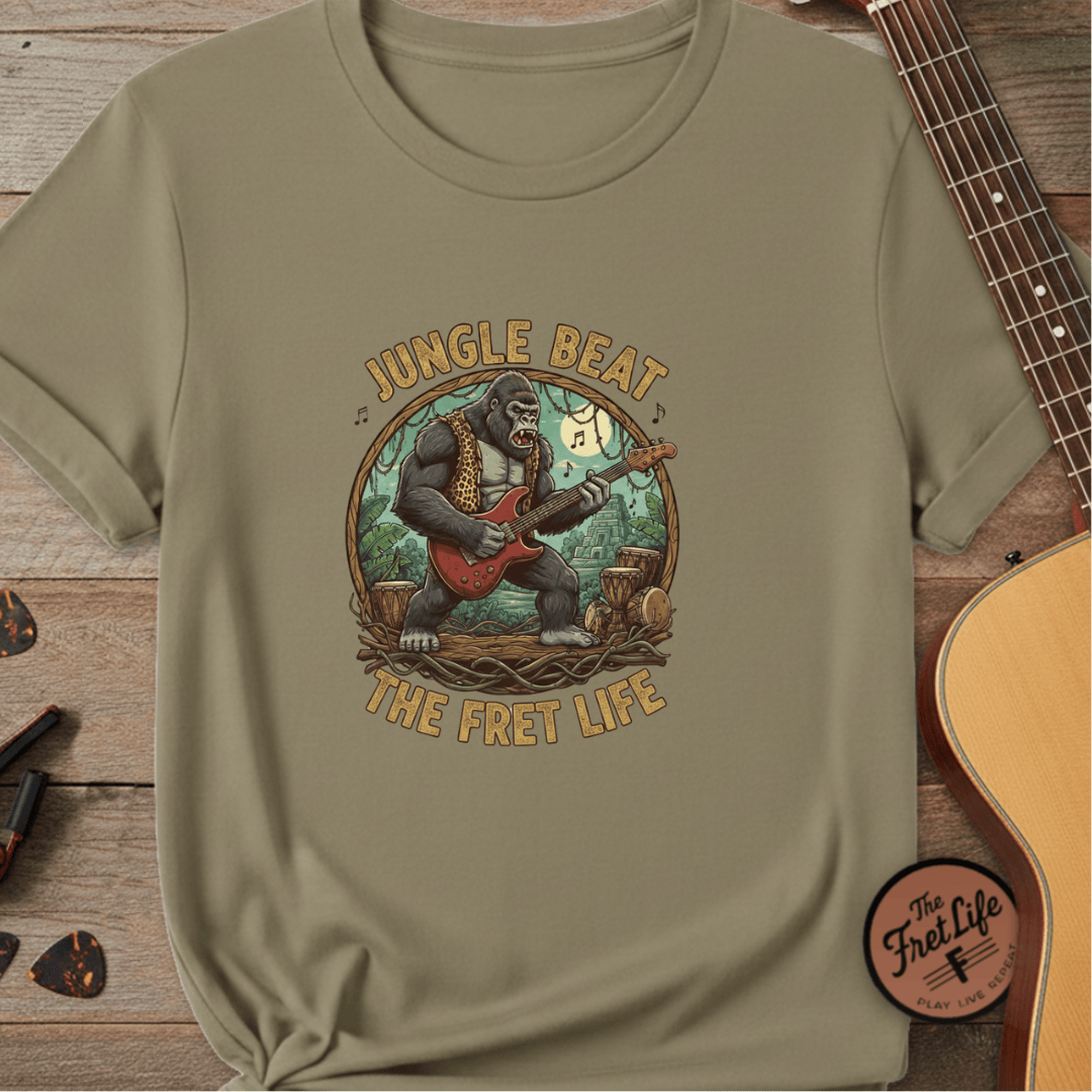 Printify T-Shirt Khaki / S Jungle Beat: The Gorilla Guitarist Tee