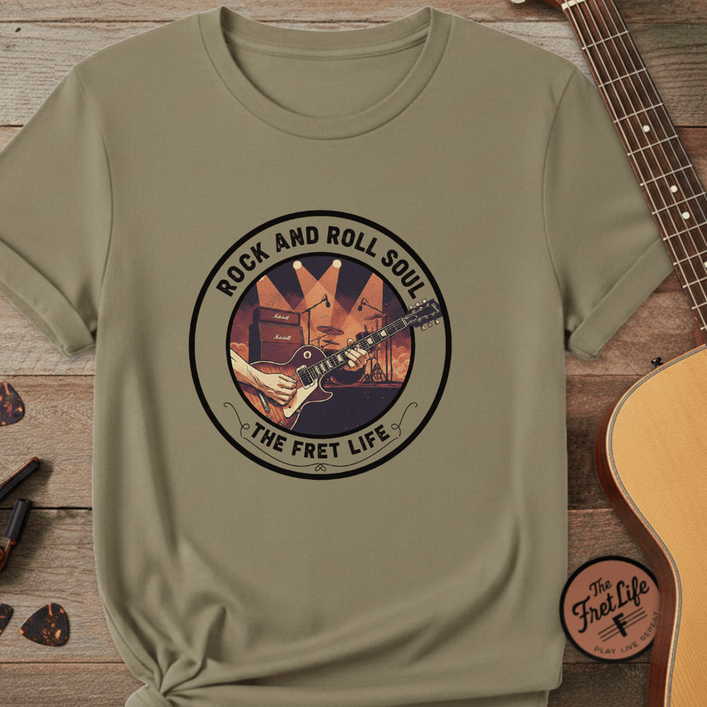 Printify T-Shirt Khaki / S Rock and Roll Soul: The Fret Life Stage Tee