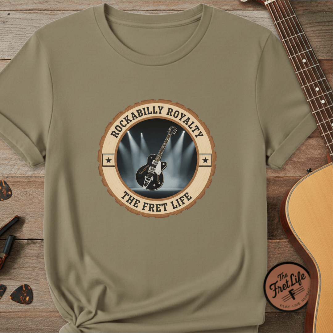 Printify T-Shirt Khaki / S Rockabilly Royalty Tee | Gretsch Duo Jet Falcon Electric Guitar Shirt