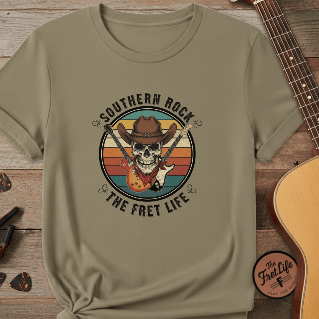 Printify T-Shirt Khaki / S Southern Rock Skull: The Fret Life Outlaw Tee