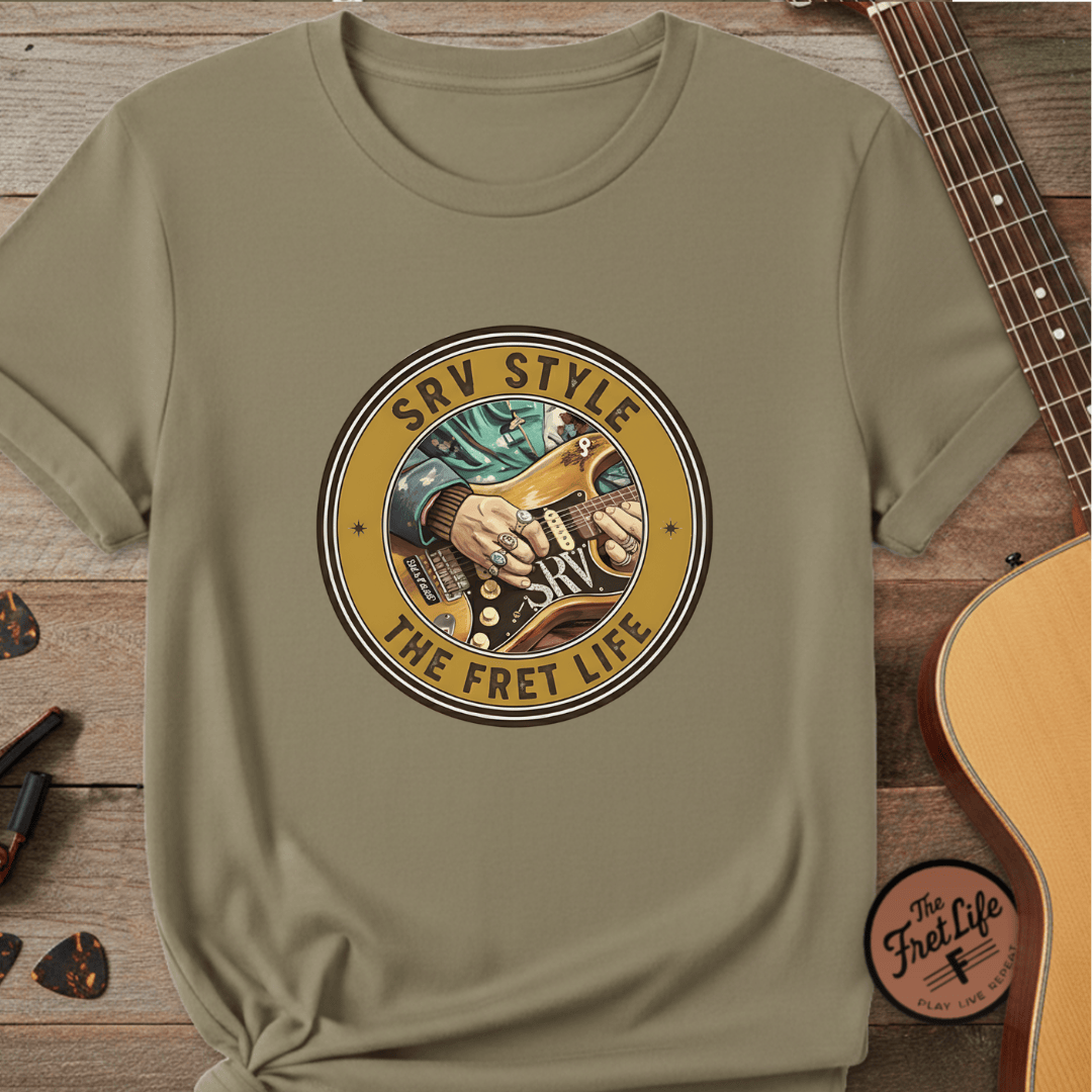 Printify T-Shirt Khaki / S SRV Style T-Shirt |Blues Guitar Fan Tee