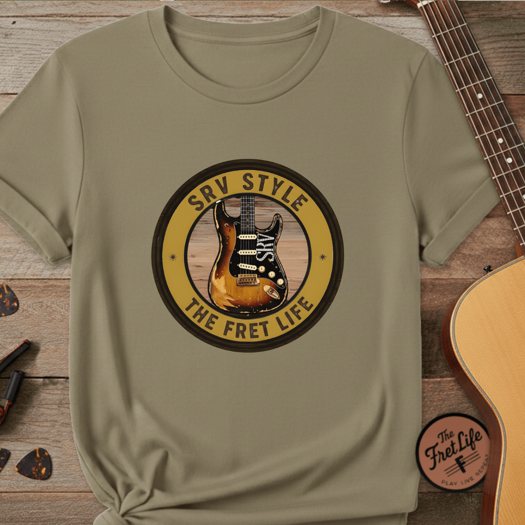 Printify T-Shirt Khaki / S SRV Style Tee | Blues Guitar Fan T-Shirt