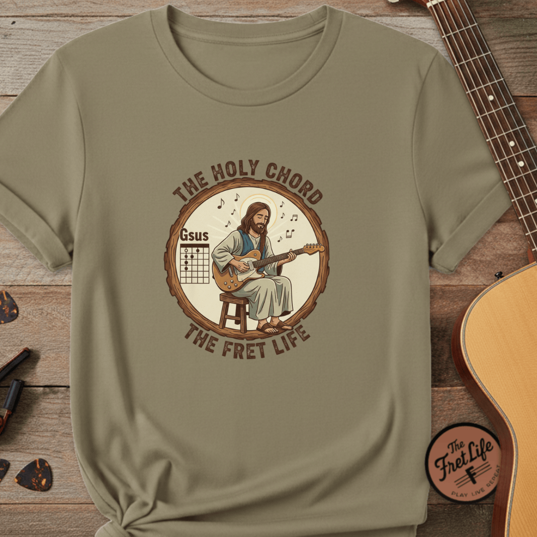 Printify T-Shirt Khaki / S The Holy Chord Gsus T-Shirt: Faith, Music, and the Fret Life.