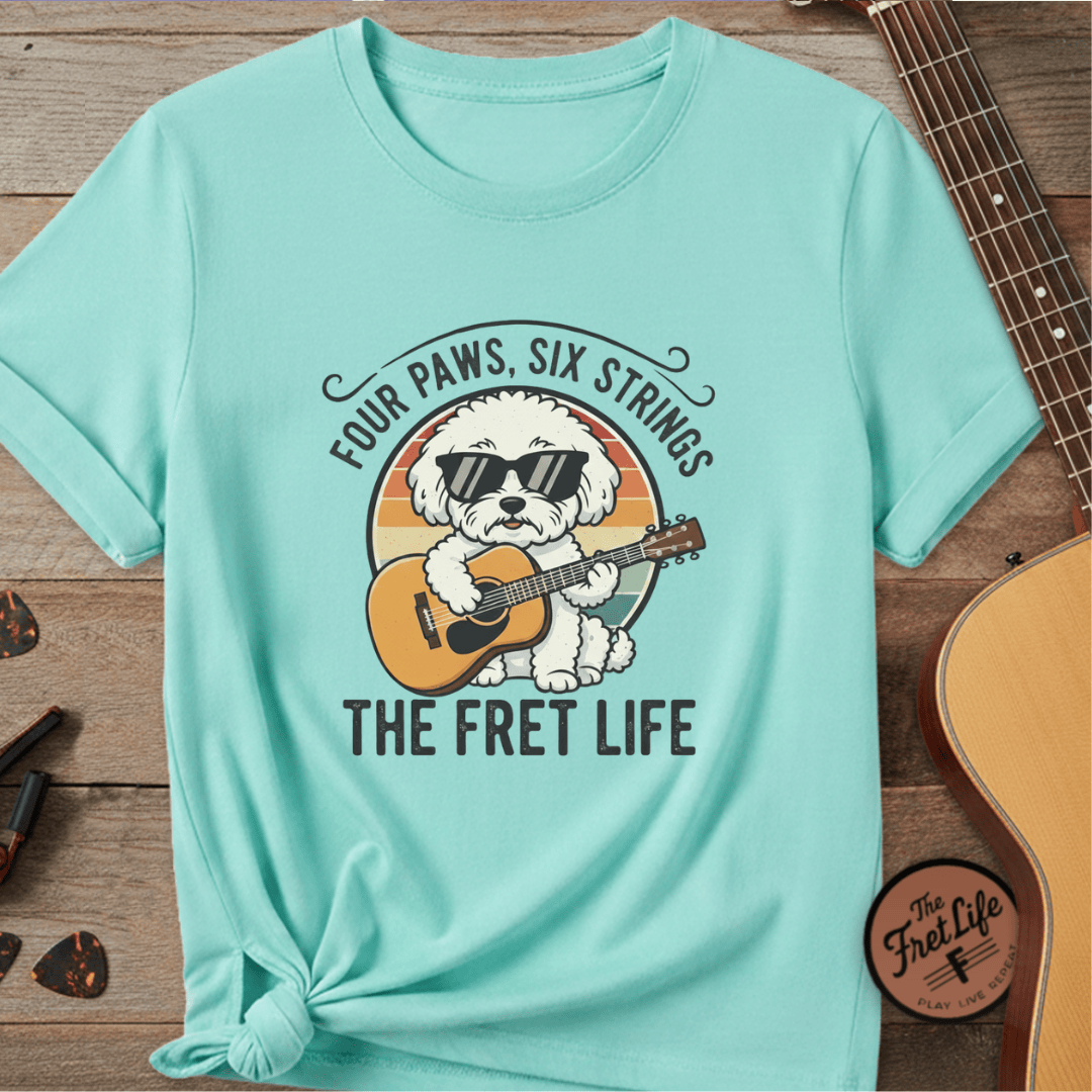 Printify T-Shirt Lagoon Blue / S Four Paws, Six Strings: The Dog House Blues Tee