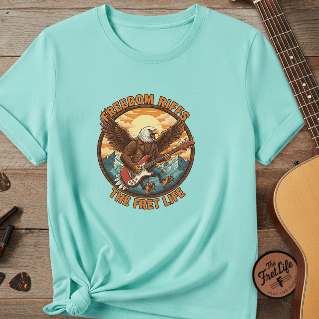 Printify T-Shirt Lagoon Blue / S Freedom Riffs: The Eagle's Patriotic Shred Fret Life Tee