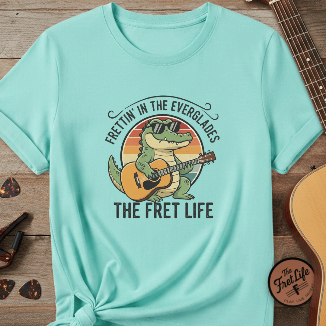 Printify T-Shirt Lagoon Blue / S Frettin' in the Everglades: The Gator Guitarist Tee