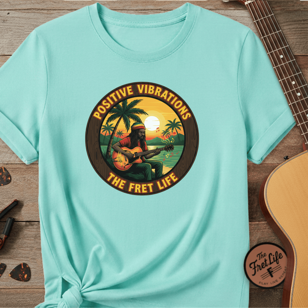 Printify T-Shirt Lagoon Blue / S Positive Vibrations - The Fret Life Reggae Tee