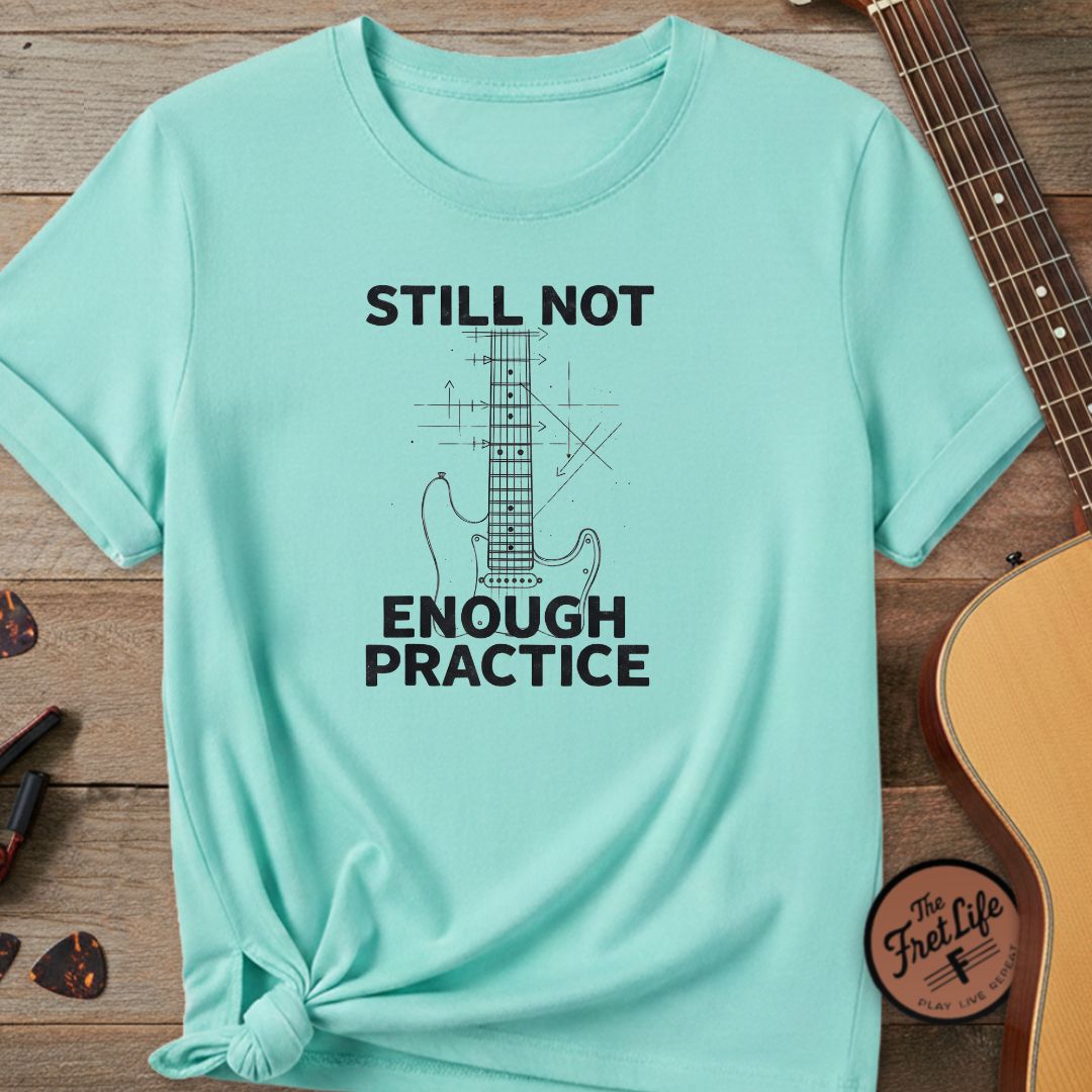 Printify T-Shirt Lagoon Blue / S "Still Not Enough Practice" Premium Tee – Vintage Blueprint Guitar Graphic