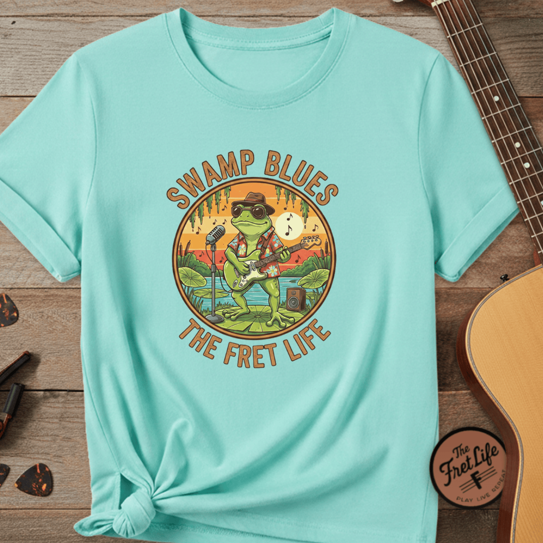 Printify T-Shirt Lagoon Blue / S Swamp Blues: Ribbitin' Riffs Fret Life Tee