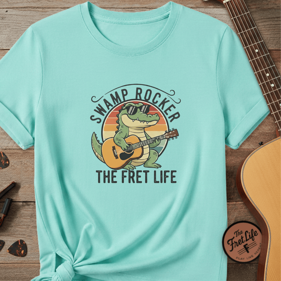 Printify T-Shirt Lagoon Blue / S Swamp Rocker: The Fret Life Gator Tee