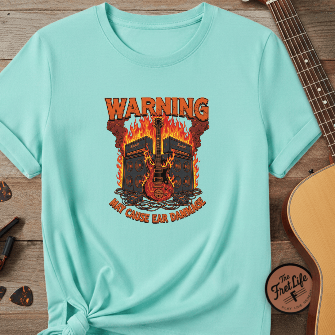 Printify T-Shirt Lagoon Blue / S WARNING: May Cause Ear Damage - The Amp Stack Tee