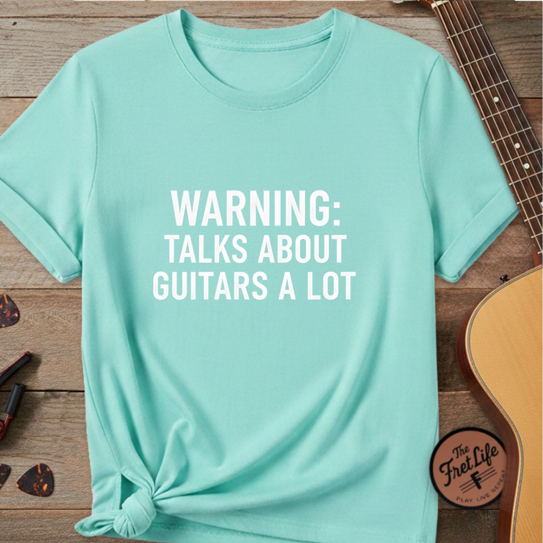Printify T-Shirt Lagoon Blue / S Warning: Talks About Guitars A Lot | Premium T-Shirt