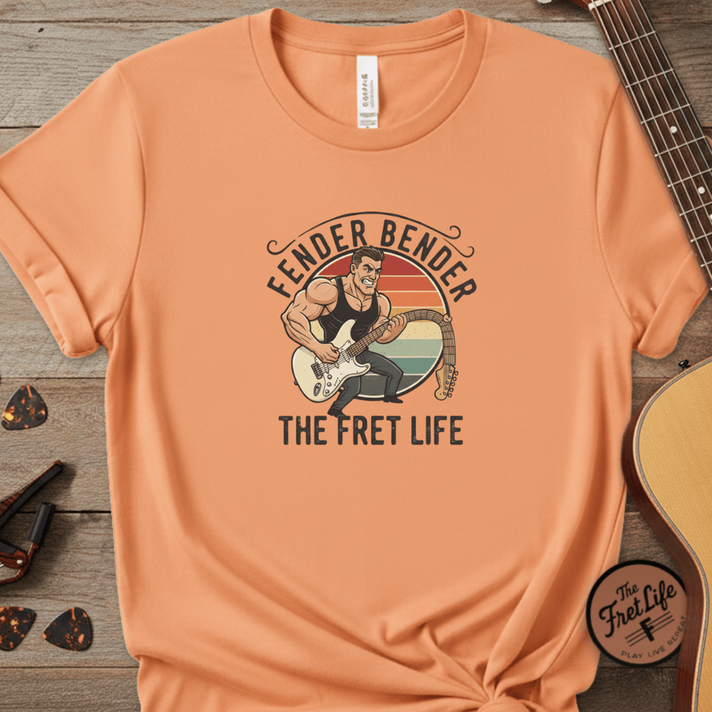 Printify T-Shirt Melon / S Fender Bender: The Fret Life T-Shirt (Vintage Rocker Edition)