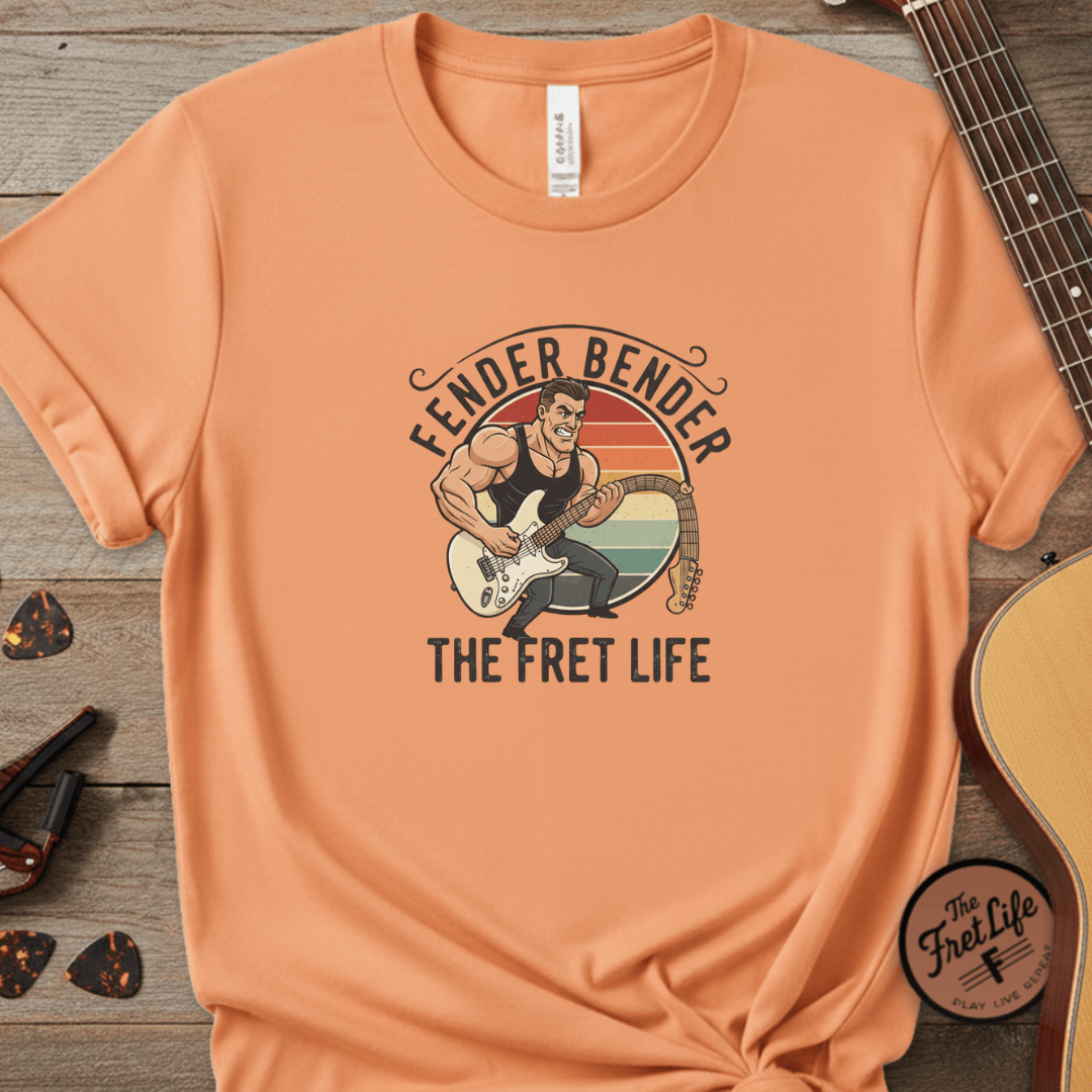 Printify T-Shirt Melon / S Fender Bender: The Fret Life T-Shirt (Vintage Rocker Edition)