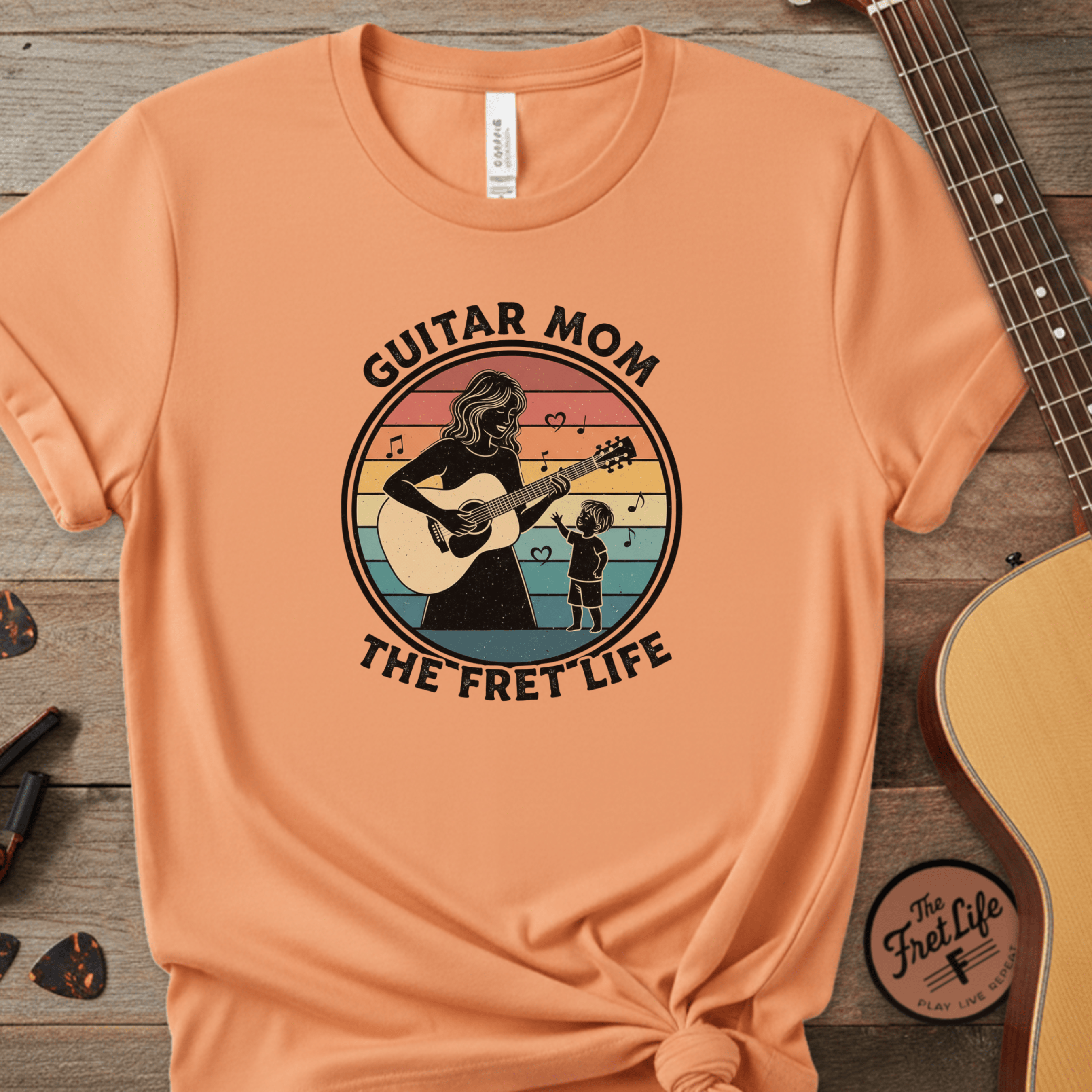 Printify T-Shirt Melon / S Guitar Mom: The Fret Life Acoustic Silhouette Tee