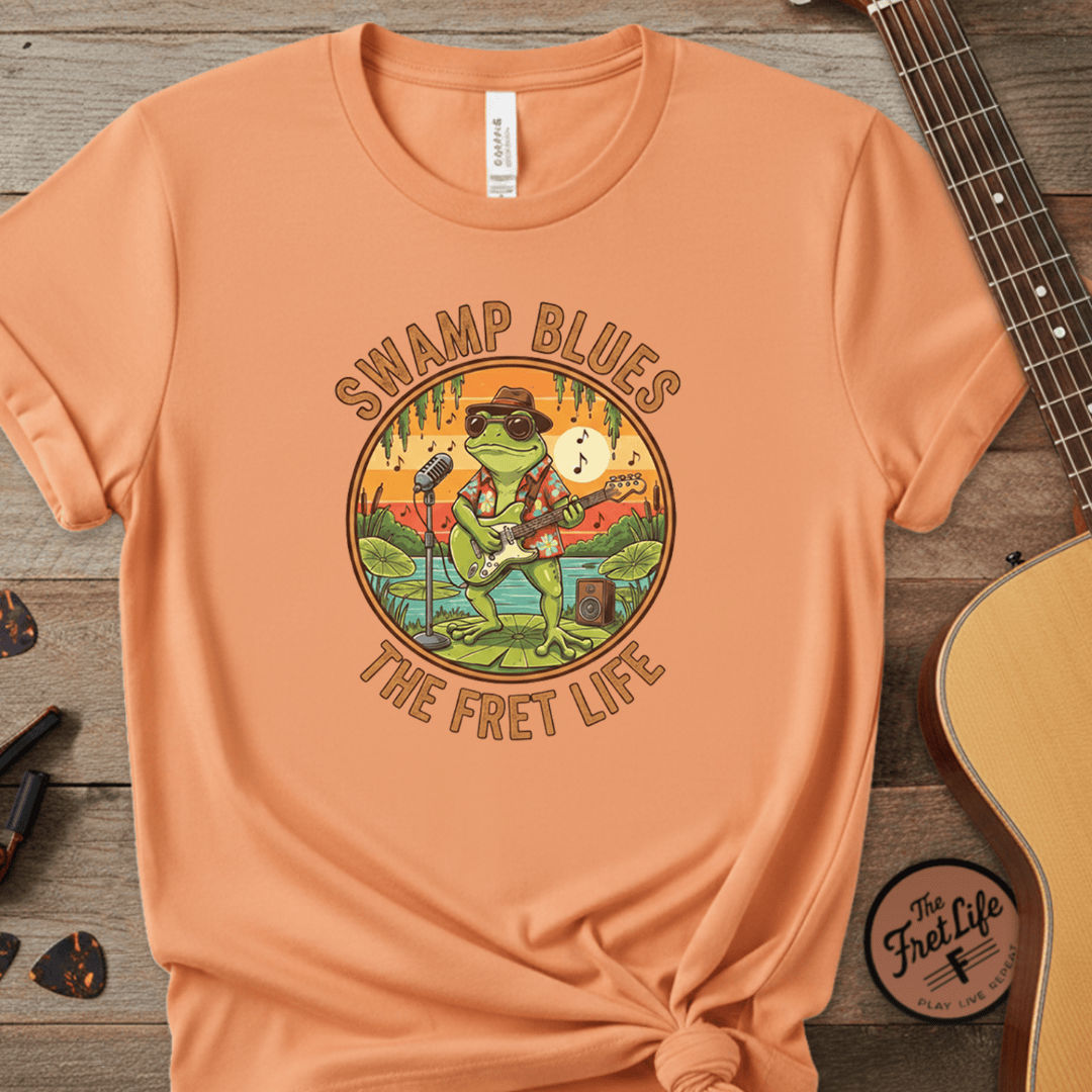Printify T-Shirt Melon / S Swamp Blues: Ribbitin' Riffs Fret Life Tee