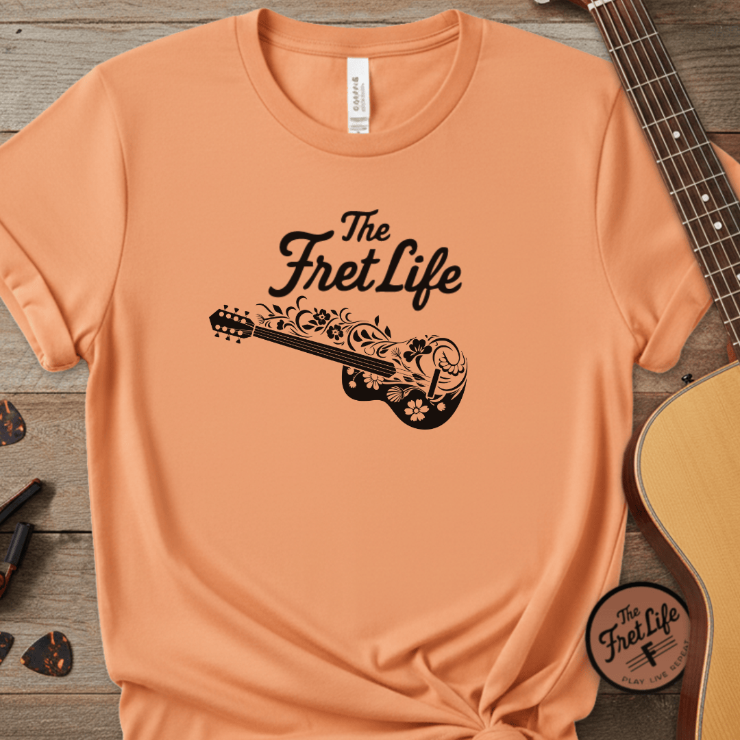 Printify T-Shirt Melon / S T-shirt - Flower Guitar 'The Fret Life' Subtle Design - Music and Guitar Lover Gift
