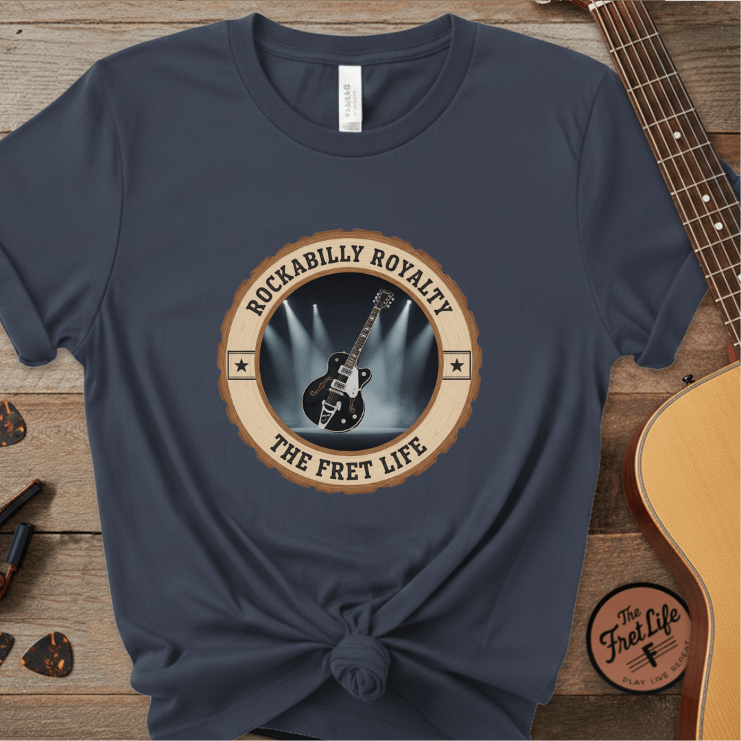 Printify T-Shirt Midnight / S Rockabilly Royalty Tee | Gretsch Duo Jet Falcon Electric Guitar Shirt