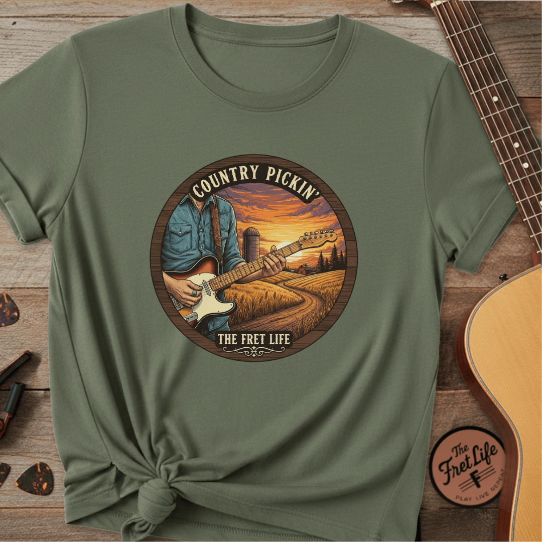 Printify T-Shirt Moss / S Country Pickin' Guitar T-Shirt