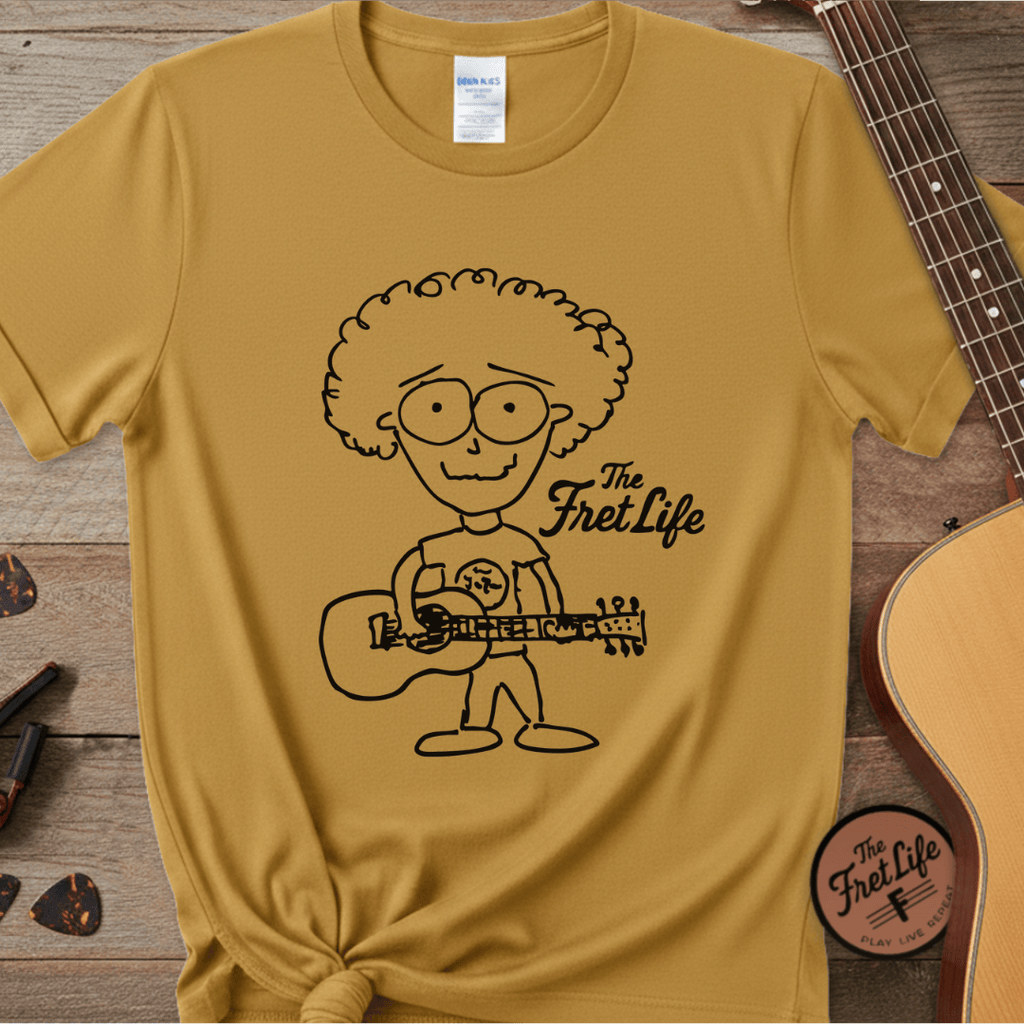 Printify T-Shirt Mustard / S "Acoustic Eyeball Rocker" Tee: Unplugged & Unhinged Guitarist Graphic