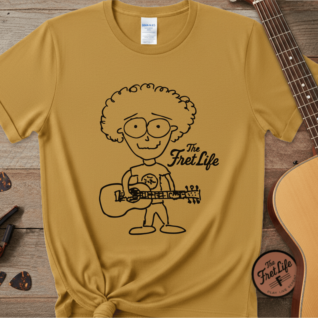 Printify T-Shirt Mustard / S "Acoustic Eyeball Rocker" Tee: Unplugged & Unhinged Guitarist Graphic