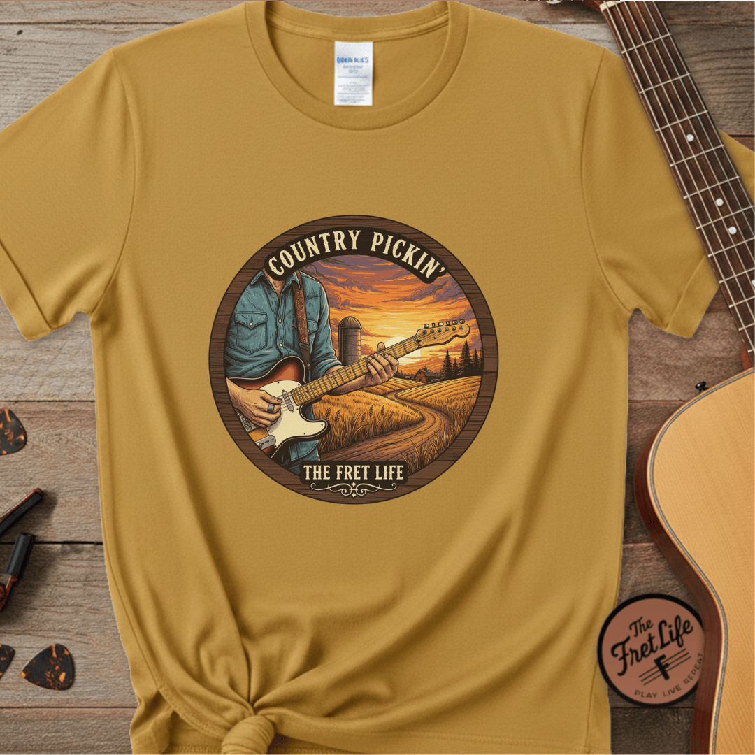 Printify T-Shirt Mustard / S Country Pickin' Guitar T-Shirt