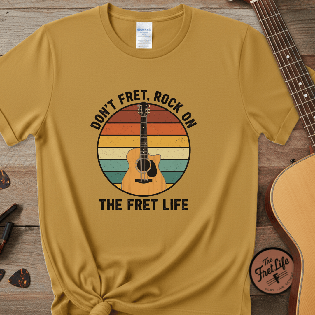 Printify T-Shirt Mustard / S Don't Fret, Rock On : Guitar T-Shirt