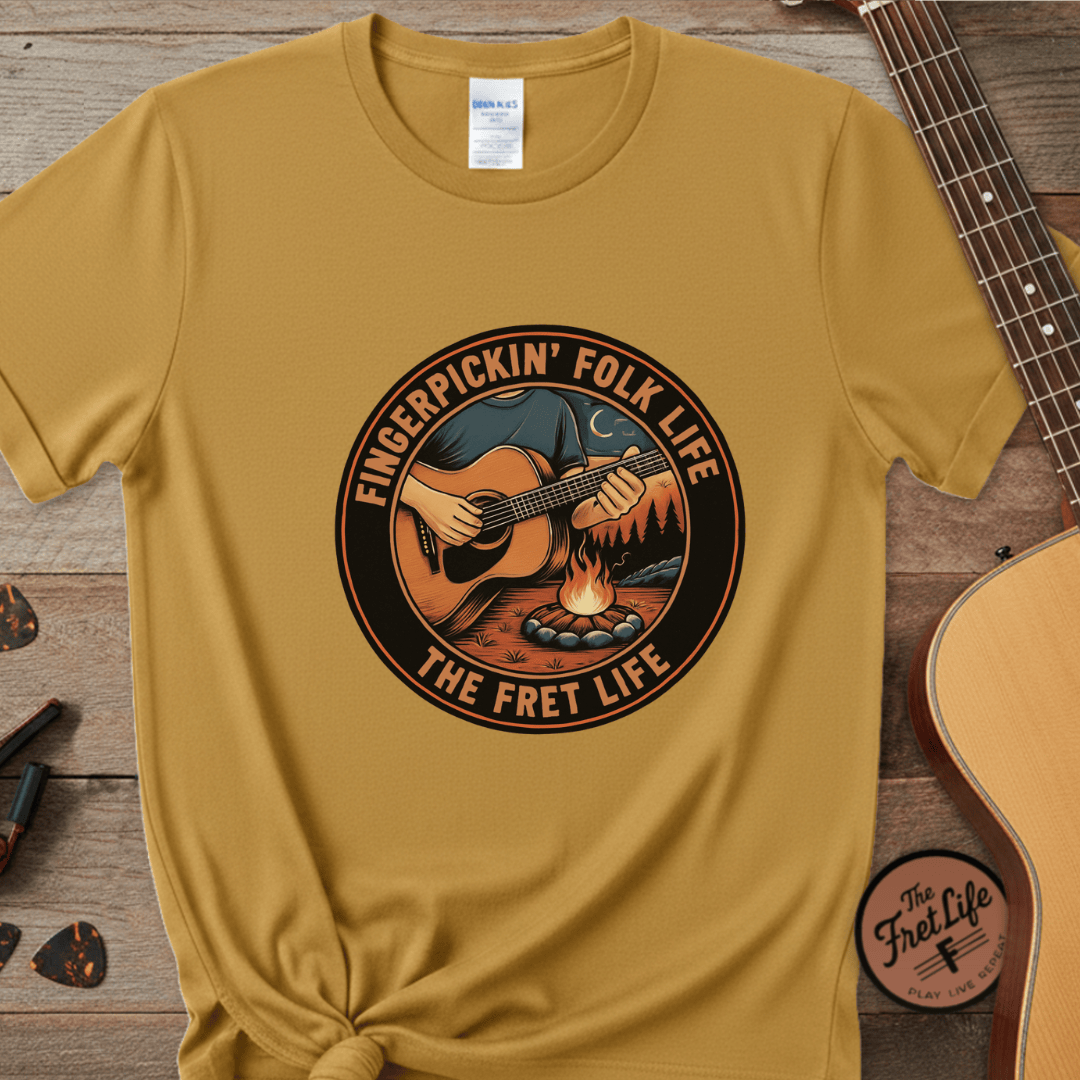 Printify T-Shirt Mustard / S Fingerpickin' Folk Life: The Acoustic Campfire Tee