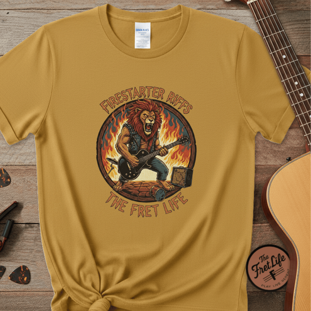 Printify T-Shirt Mustard / S Firestarter Riffs: The Lion Rocker T-Shirt