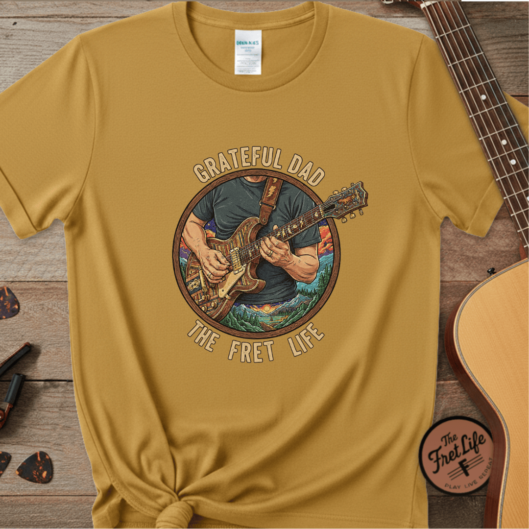 Printify T-Shirt Mustard / S Grateful Dad: The Fret Life Jam Band T-Shirt