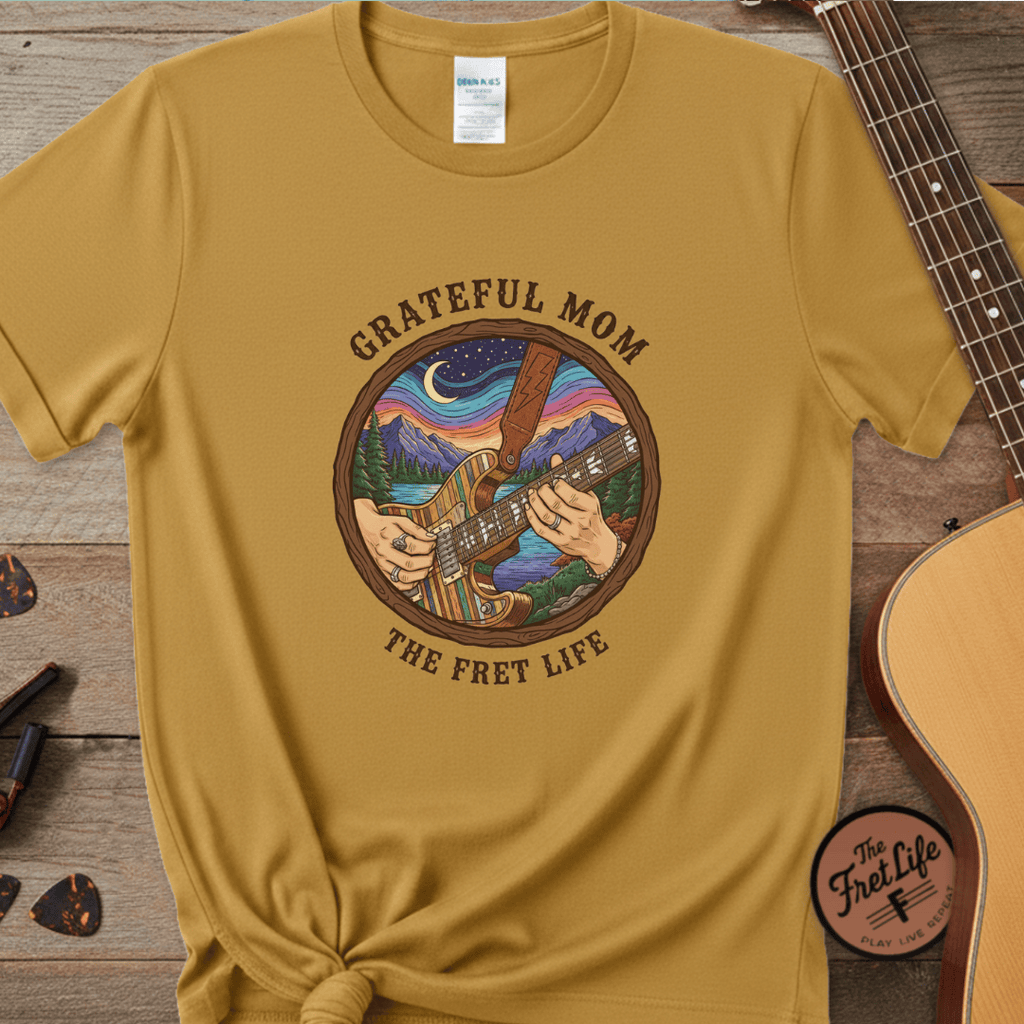 Printify T-Shirt Mustard / S Grateful Mom: Night Jam Fret Life T-Shirt