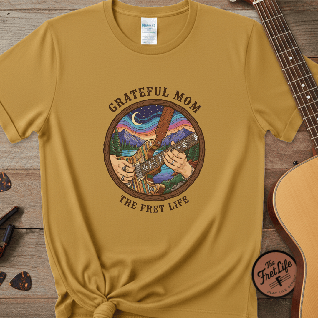 Printify T-Shirt Mustard / S Grateful Mom: Night Jam Fret Life T-Shirt