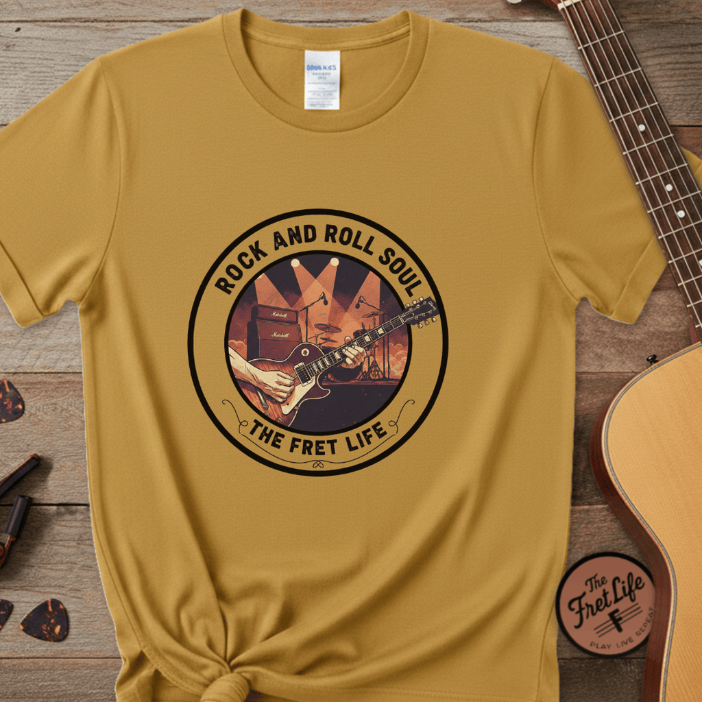 Printify T-Shirt Mustard / S Rock and Roll Soul: The Fret Life Stage Tee