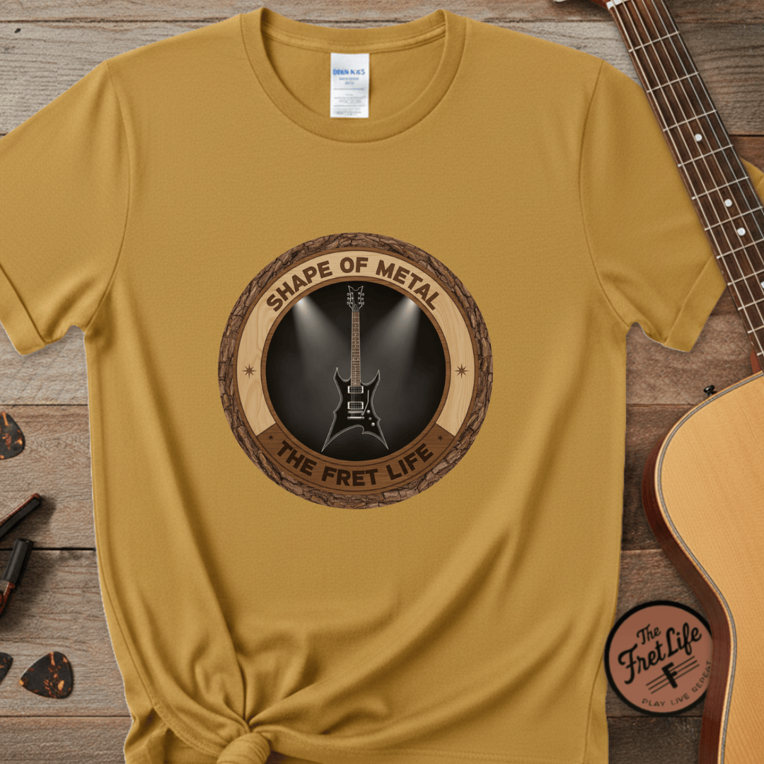 Printify T-Shirt Mustard / S Shape of Metal Tee | BC Rich Warlock Mockingbird Heavy Metal Guitar Shirt