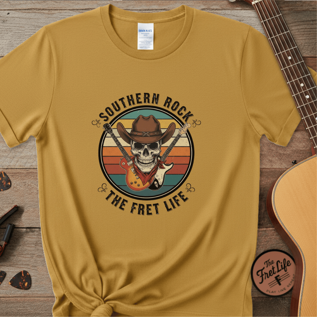 Printify T-Shirt Mustard / S Southern Rock Skull: The Fret Life Outlaw Tee
