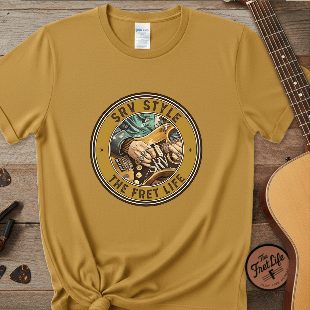 Printify T-Shirt Mustard / S SRV Style T-Shirt |Blues Guitar Fan Tee