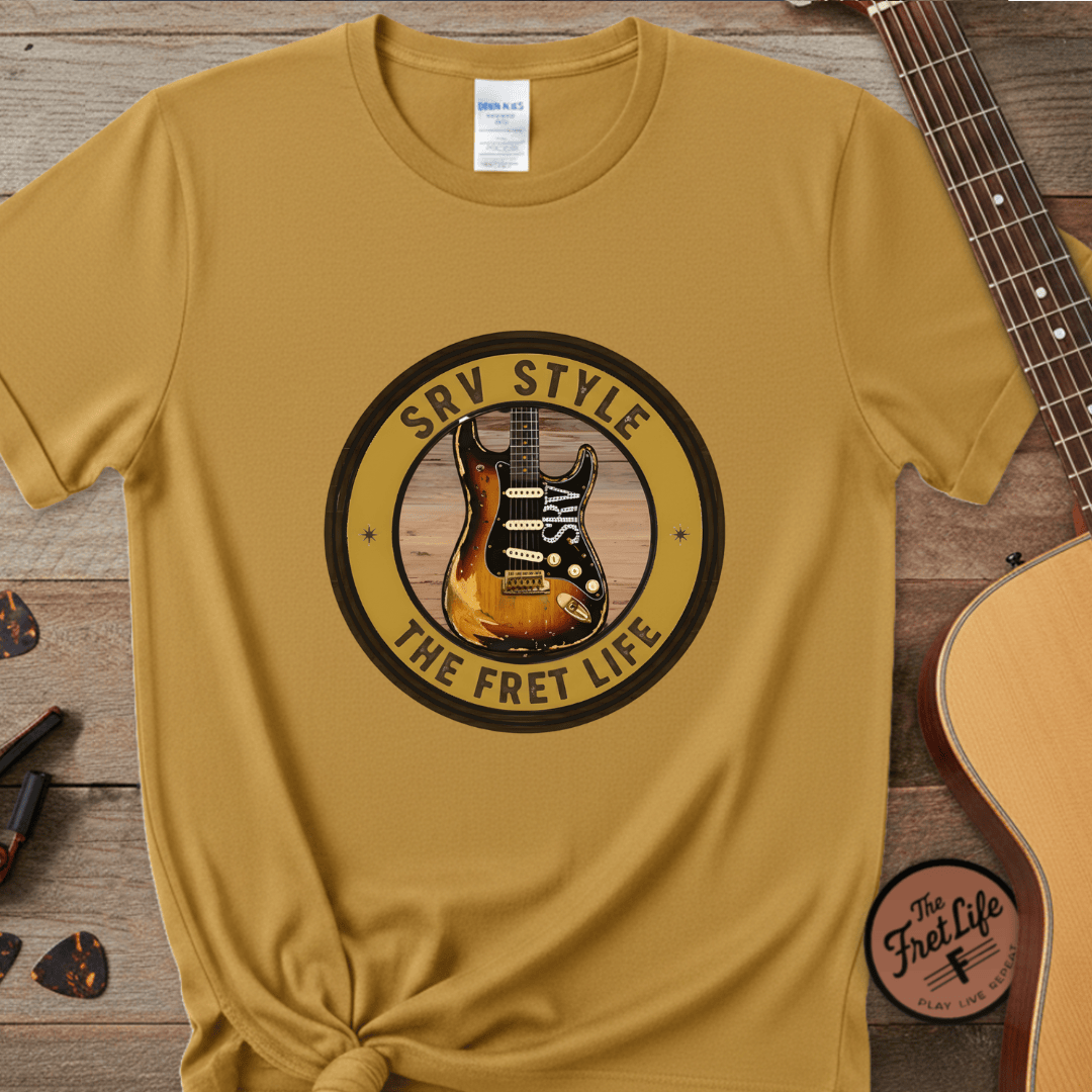 Printify T-Shirt Mustard / S SRV Style Tee | Blues Guitar Fan T-Shirt