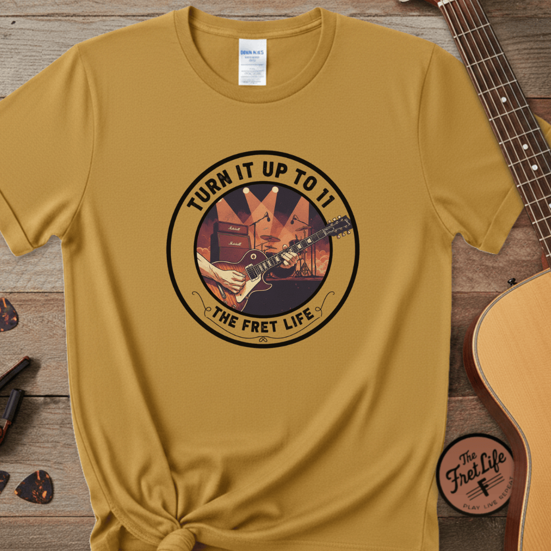 Printify T-Shirt Mustard / S Turn it Up to 11 Unisex Guitar T-Shirt - Music Lover Gift Idea