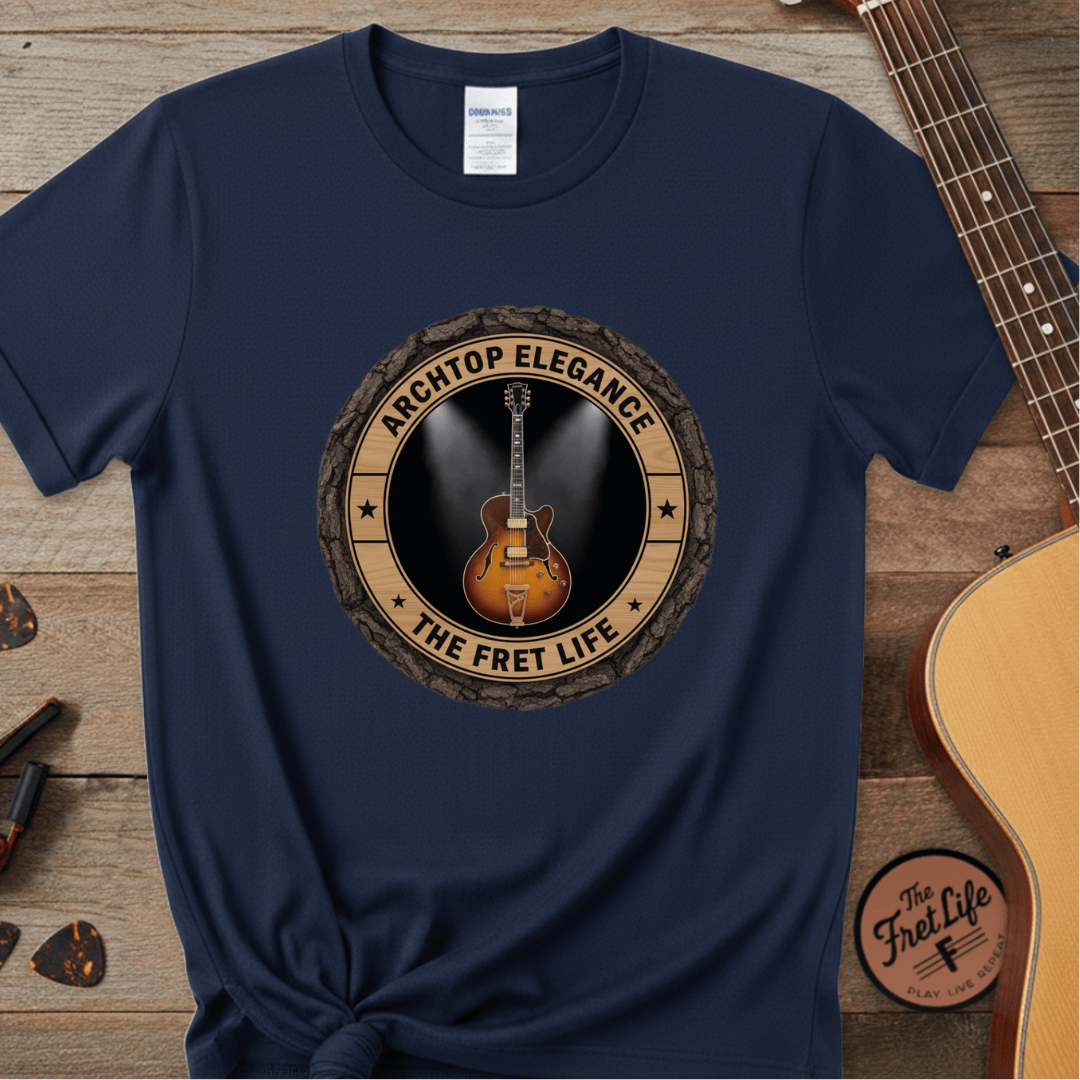 Printify T-Shirt Navy / S Archtop Elegance Tee | Jazz Guitar Big Band Blues Fan Shirt