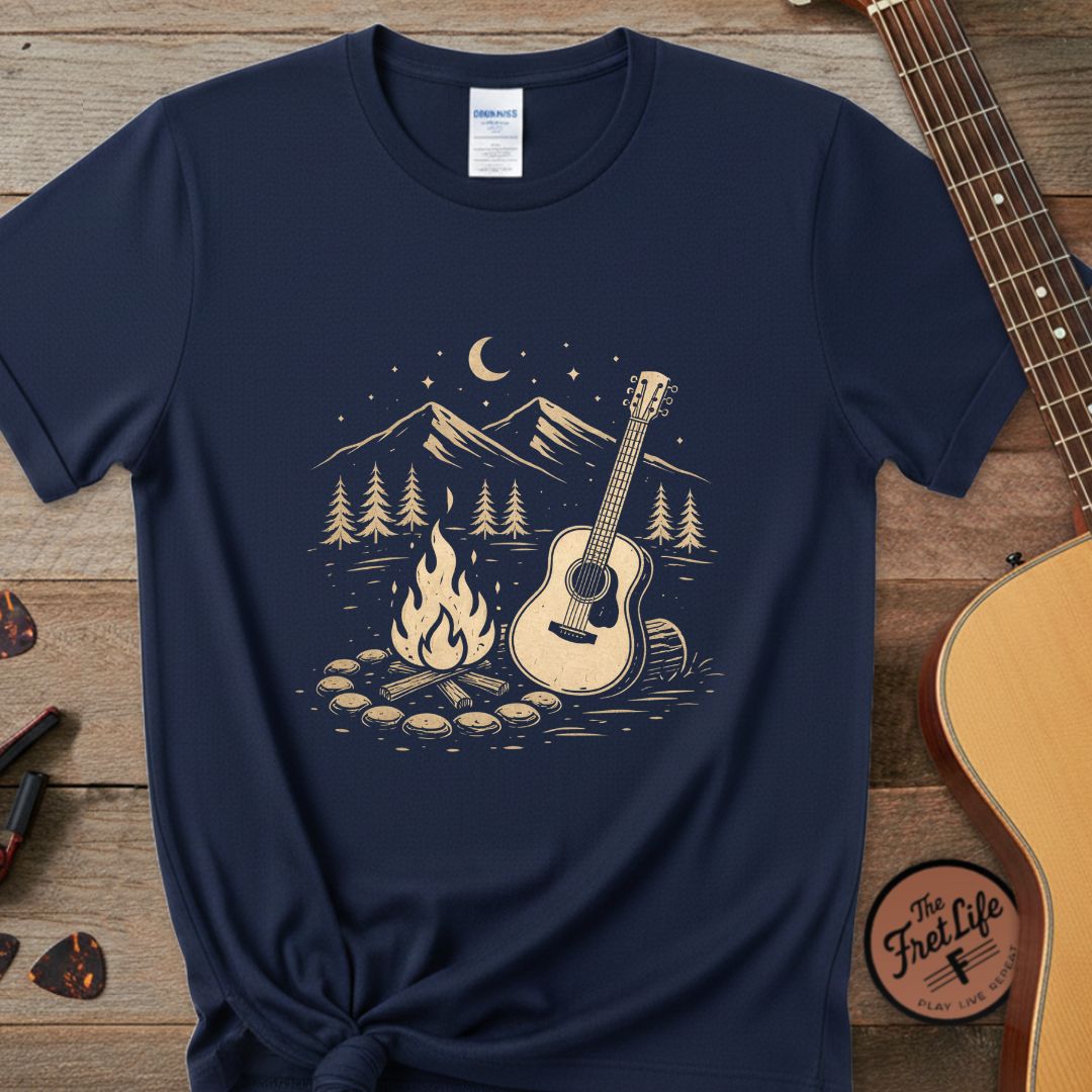 Printify T-Shirt Navy / S Campfire Acoustic Guitar | Premium T-Shirt